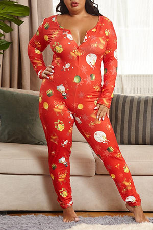 Goosudu Christmas Plus Size Round Skinny Stretch Collar Jumpsuit
