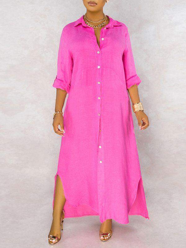 Goosudu Solid Button-Down Shirt Dress