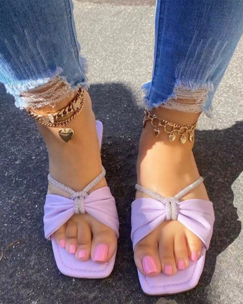 Goosudu Bow Design Sweet Square Toe Slippers