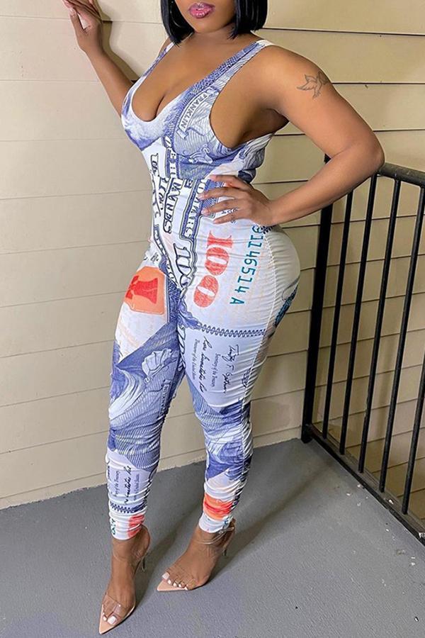 Goosudu Chic Dollar Printed Sleeveless Jumpsuit