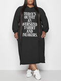 Goosudu Plus Size Slogan Side-Slit Hoodie Dress
