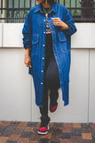 Goosudu Solid Color Relaxed Pocket Irregular Denim Trench Coat