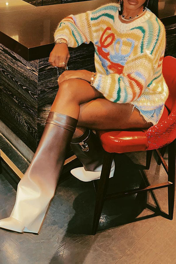 Goosudu Rainbow Striped Cute Round Neck Sweater