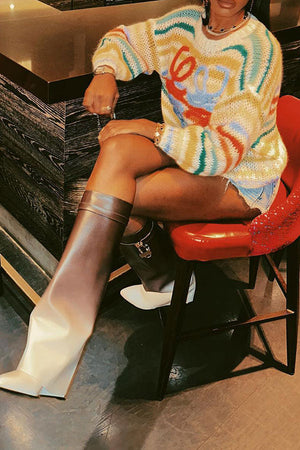 Goosudu Rainbow Striped Cute Round Neck Sweater