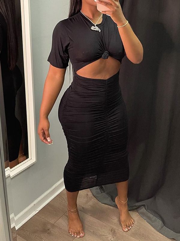 Goosudu Solid Tee & Ruched Skirt Set