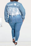 Goosudu Ripped Stylish Tassel Hem Denim Jacket