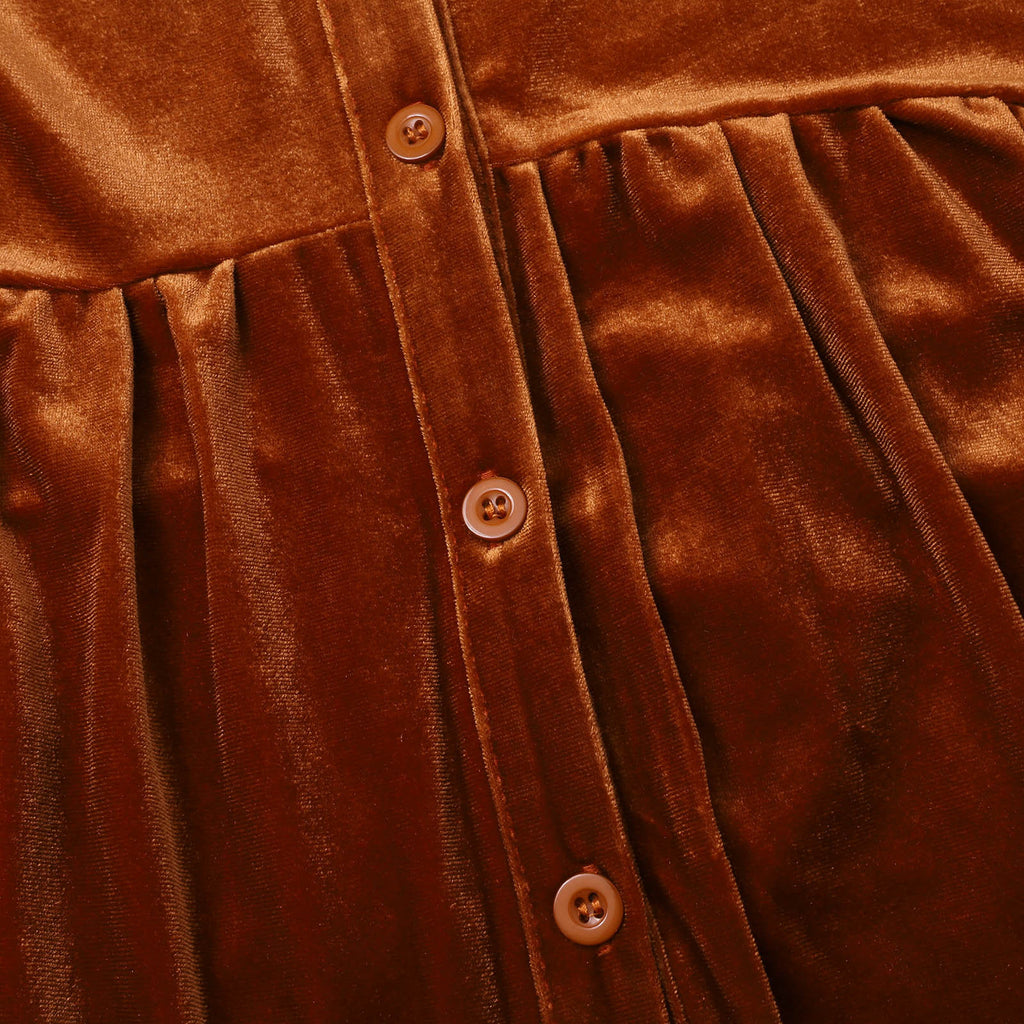 Goosudu Women's Velvet Dress Lapel Short Sleeve Loose Mini Dress