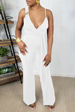 Goosudu Sexy Spaghetti Straps Belt Wide Leg Jumpsuit