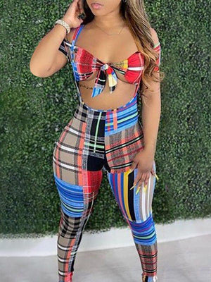 Goosudu Plaid Bandeau Top & Overalls Set
