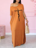 Goosudu Logo V-Neck Slit Dress