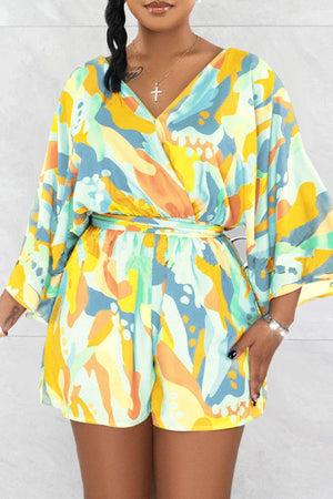 Goosudu Fashion Print V-Neck Lace-Up Long Sleeve Rompers