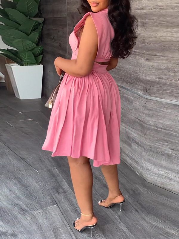 Goosudu Solid Pleated Shirt Dress