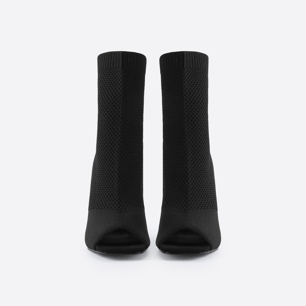 MOUSSE FIT Women Peep Toe Stiletto Heeled Sock Boots