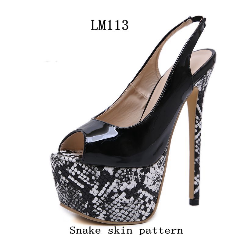 goosudu Sexy Women Dress Pumps Wedding Fetish Shoe 16CM High Heels Peep toe Platform Patent Leather Nighclub Shoes Women Black Pumps