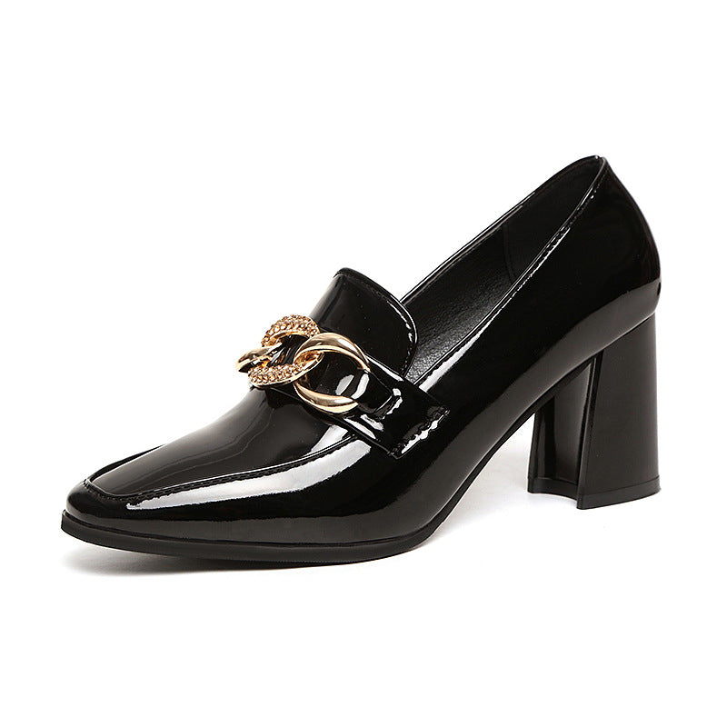 goosudu High heels spring and autumn thick heel heel heel square head small shoes female British buckle OL fashion shoes