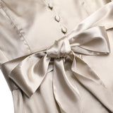 goosudu Women Silk Dress Celmia Satin Mini Robe Summer Elegant Party Wrap Evening Dress Long Lantern Sleeve V Neck Solid Vestidos