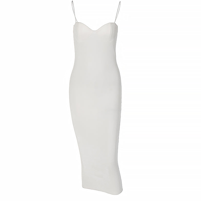 Goosudu Backless Solid Sleeveless Revealing Midi Strips Dress Spring Bodycon Sexy Streetwear Party Club Outfits Y2K