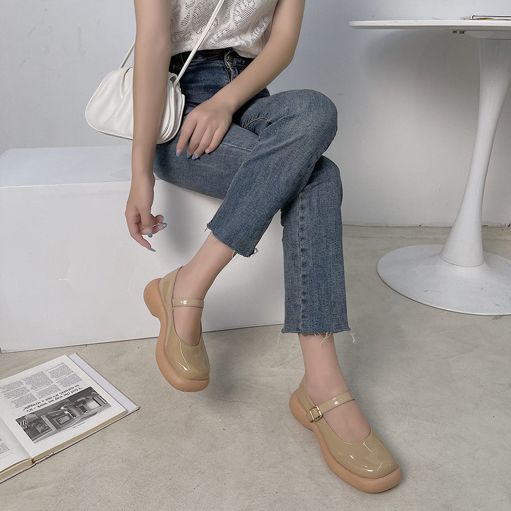 goosudu Retro Mary Janes Leather Pumps Med Heel Square Toe Buckle Sandals Summer Autumn Fashion Women Shoes Heels 4 cm