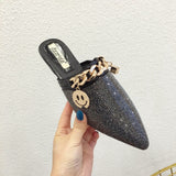 goosudu Women Mules Luxury Flats Fashion Loafers Designer Shoes Summer Slippers Pointed Toe Slides Slip on Wedding Casual Ladies Sandals