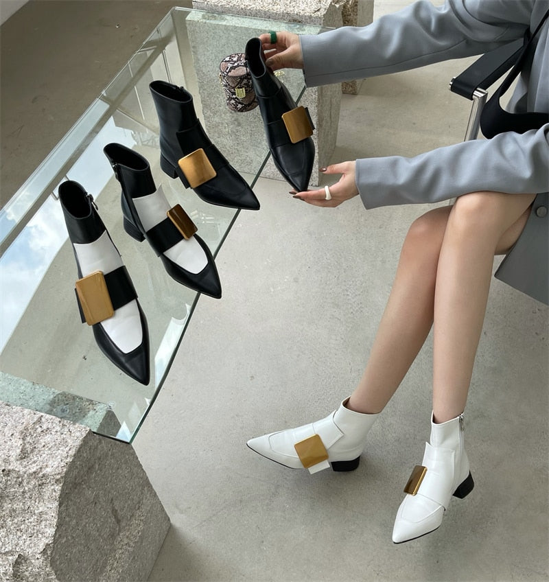 goosudu New Brand Double Color Zipper Ankle Boots Women Shoe  Pointed Toe Fashion Short Boots Concise Winter Ladies Footwear