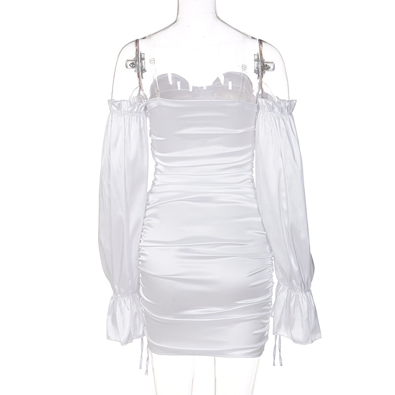 Goosudu Women Solid Long Loose Flare Sleeve With Drawstring Ruched Mini Dress spring  Autumn Streetwear Outfit Fashion Y2K