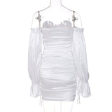 Goosudu Women Solid Long Loose Flare Sleeve With Drawstring Ruched Mini Dress spring  Autumn Streetwear Outfit Fashion Y2K