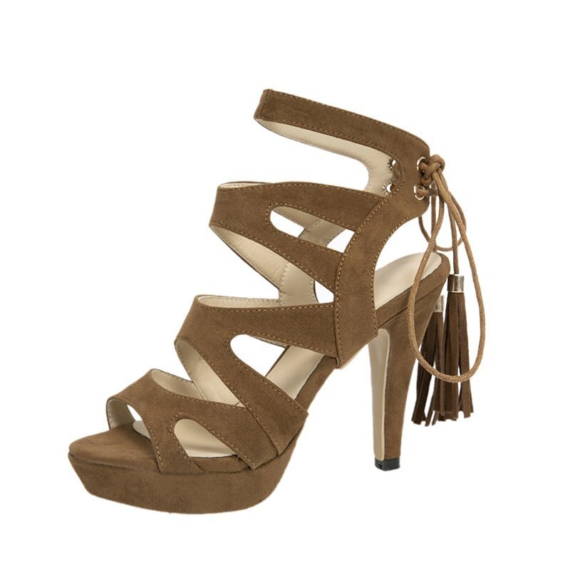 goosudu Women Platform Sandals Fashion 11cm Extra High Heels Peep Toe Flock Pumps Ladies Shoes Big Size 42 Dropshipping