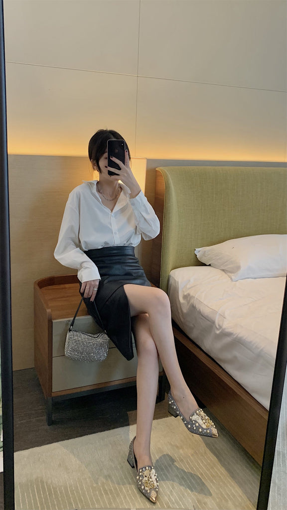 goosudu Pumps Women Shoes High Heels Loafers Slip on Luxury Mules Elegant Designer Shoes Slip on Pointed Toe Fashion Ladies Oxford Style