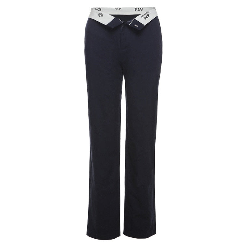 Aieru Women Casual Low-waist Contrast Printing Trousers, Adults Solid Color Block Printed Zipper Slim Sports Pants with Pockets