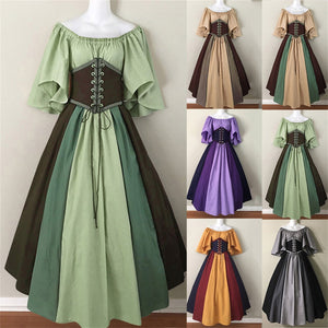 Medieval Vintage Elf Fairy Elven Cosplay Costume For Women Princess Dress Cincher Corset Waist Tube Top Gown Maxi Dresses