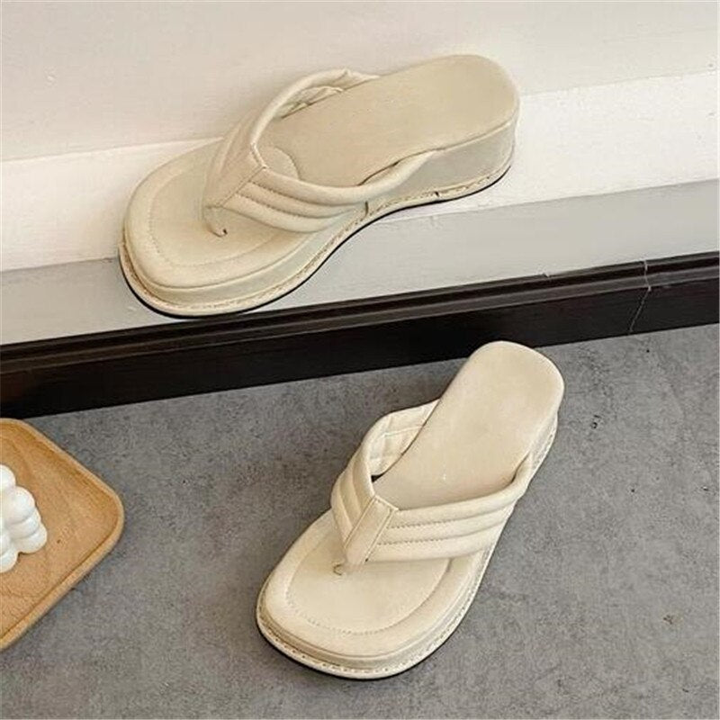 goosudu Fashion Slippers Women Clip Toe Sandal Wedge Platform Shoes Women Casual Beach Dress Heels Slipper Female Flip Flops Shoes Woman