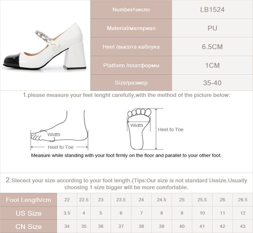 goosudu Luxury Designer Women Thick High Heels Shose Chain Square Toe Pumps Spring Square Toe Shoes Wedding Shoes Mary Jane Sandals
