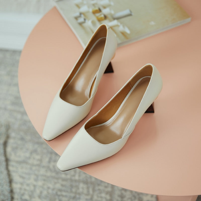goosudu Vintage Bride Heels Shoes Woman Heels Spring Genuine Leather High Heels Pumps for Women Party Basic Women Shoes Shoes Women
