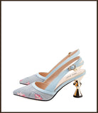 goosudu  Women Fashion Color Block Embroidered Pumps Ladies Designer Brand Sandals  Pointed Toe High Heels Shoes