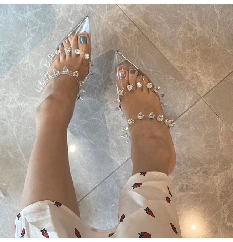 goosudu Star style Rivet Transparent PVC Cup Heeled Women Sandals Fashion Stiletto High heels Summmer Shoes Female Pumps Sandals