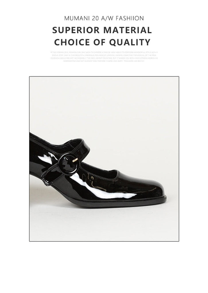 goosudu Woman‘s New Mary Janes Shoes Genuine Leather Shallow Square heel Pumps Buckle Strap Round Toe Lady Footwear