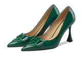 goosudu  Pumps Women Genuine Leather Pointed Toe Emerald Green Stiletto High Heels Spring Bride Shoes Party Wedding Shoes