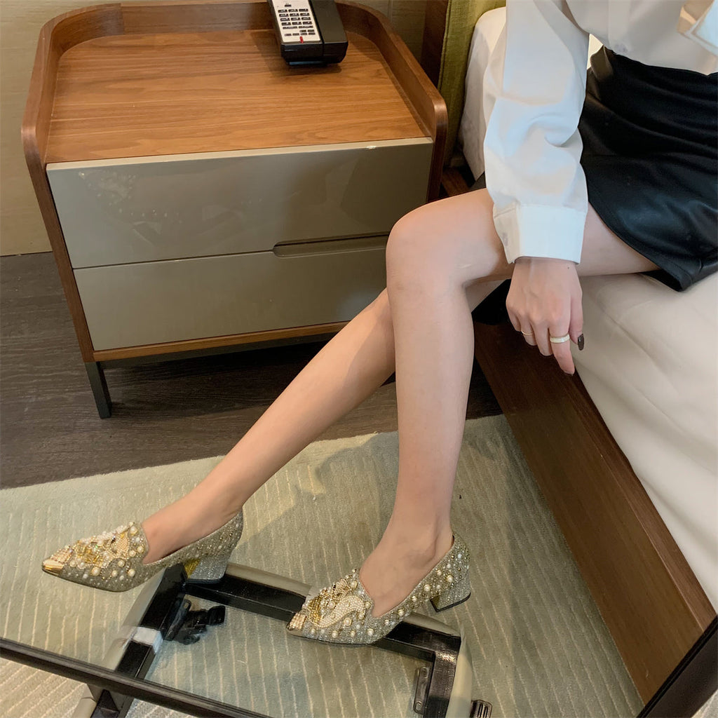 goosudu Pumps Women Shoes High Heels Loafers Slip on Luxury Mules Elegant Designer Shoes Slip on Pointed Toe Fashion Ladies Oxford Style