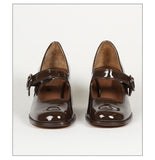 goosudu Woman‘s New Mary Janes Shoes Genuine Leather Shallow Square heel Pumps Buckle Strap Round Toe Lady Footwear