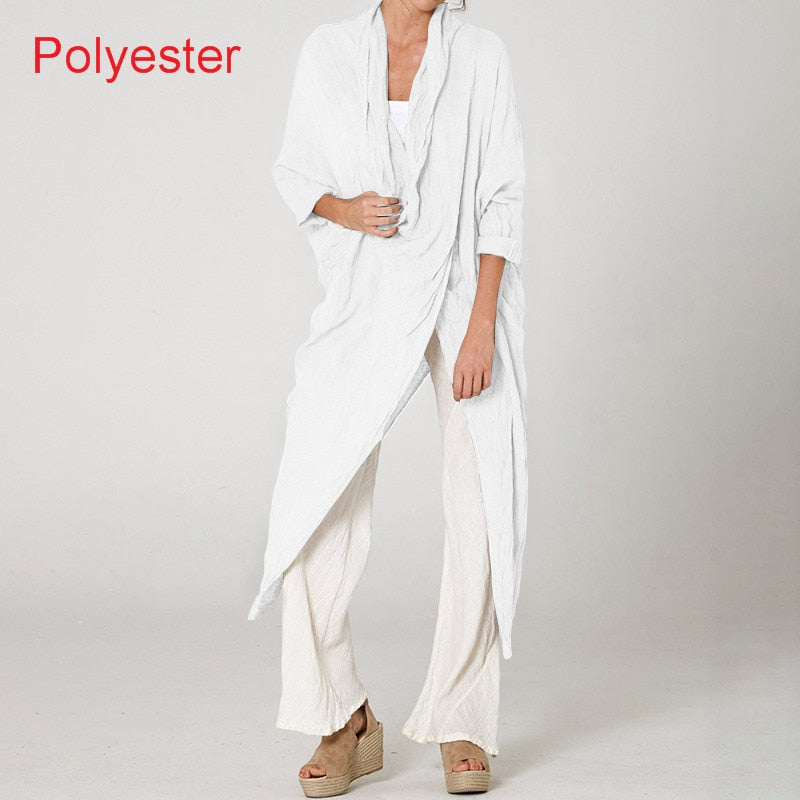 goosudu  Women Tops Vintage Solid Blouses Summer Fashion Long Shirts Casual Cowl Neck Long Sleeve Asymmetrical Party Blusas