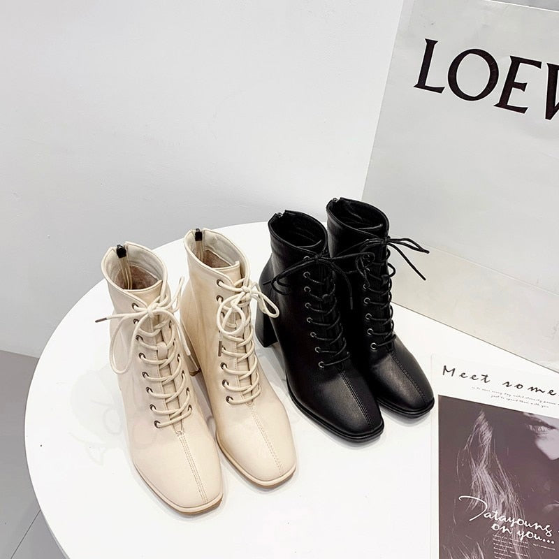 goosudu  women Ankle boots PU Leather 35-39 feet length boots for women Round Toe Chelsea boots high heel boots AB784