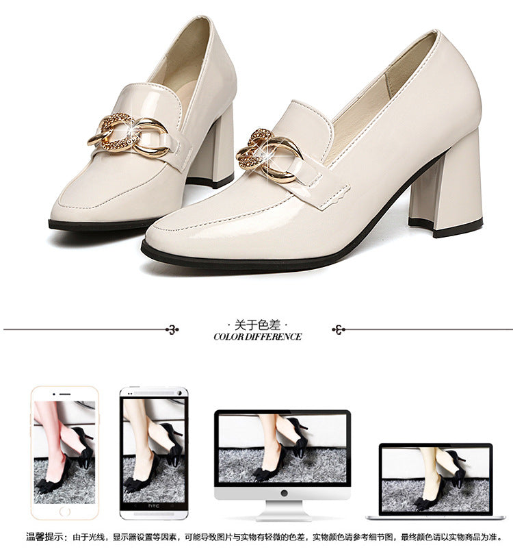 goosudu High heels spring and autumn thick heel heel heel square head small shoes female British buckle OL fashion shoes