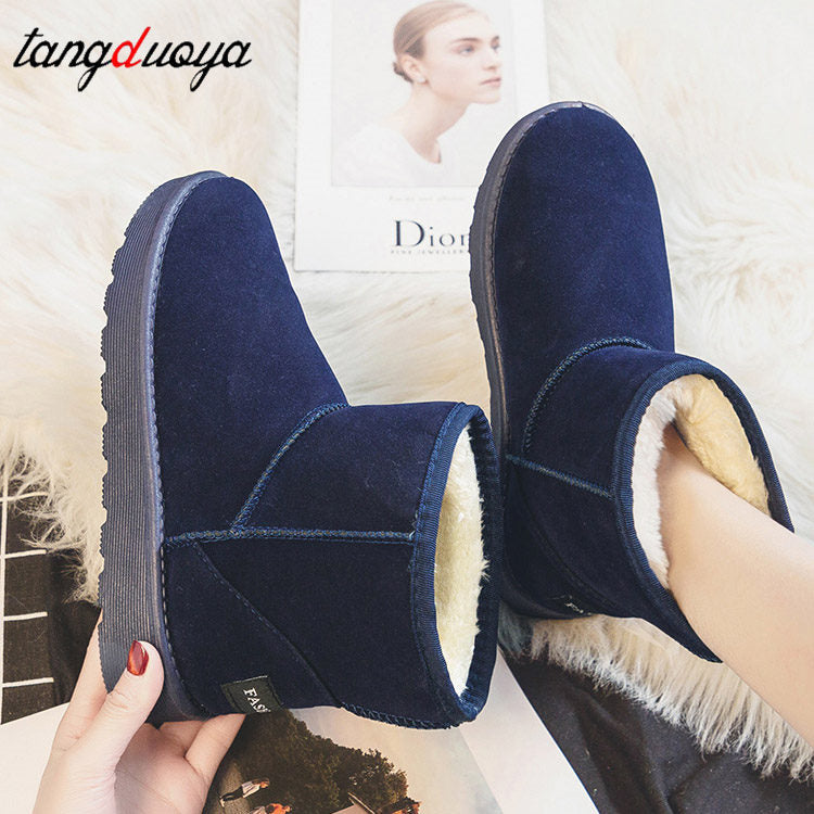 goosudu  Brand Women's Shoes Australian Boots Winter Footwear Round Toe Flat Heel Boots-Women Fashion Snow Low Ladies Ankle Cotton
