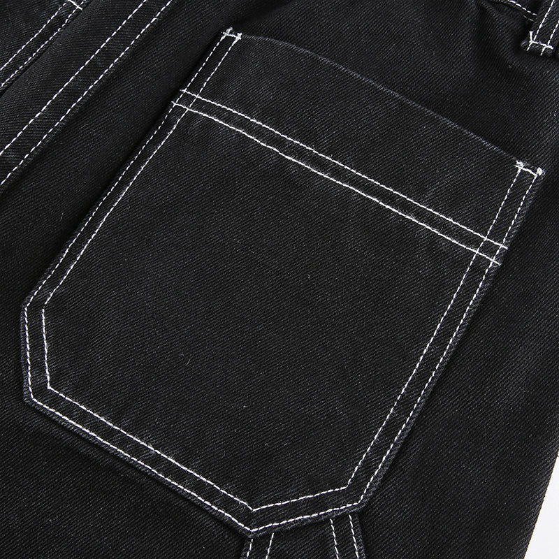 Goosudu Aiertu  Weekeep Pockets Patchwork Baggy Jeans Fashion Streetwear 100% Cotton Women Denim Trouser Loose Cargo Pants Korean Jeans Harajuku