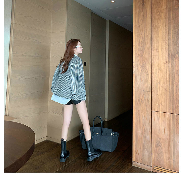 goosudu New Luxury Chelsea Boots Women Ankle Boots Chunky Winter Shoes Platform Ankle Boots Slip on Chunky Heel BV Boot Brand Botas