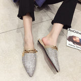 goosudu Women Mules Luxury Flats Fashion Loafers Designer Shoes Summer Slippers Pointed Toe Slides Slip on Wedding Casual Ladies Sandals