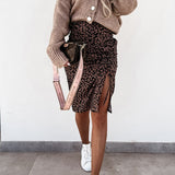 Midi Skirt Women Leopard Spring Lace Up Slit Bodycon High Waist Drawstring Printed Sexy Skirt Casual Office Female Skirt