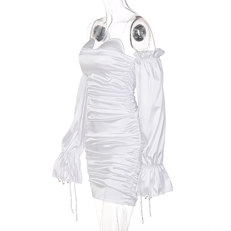 Goosudu Women Solid Long Loose Flare Sleeve With Drawstring Ruched Mini Dress spring  Autumn Streetwear Outfit Fashion Y2K