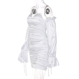 Goosudu Women Solid Long Loose Flare Sleeve With Drawstring Ruched Mini Dress spring  Autumn Streetwear Outfit Fashion Y2K