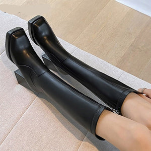 goosudu Fashion Female Super High Heels Long Boots PU Leather Zipper Shoes New Autumn Women Pumps Ladies Knee High Motorcycle Boots